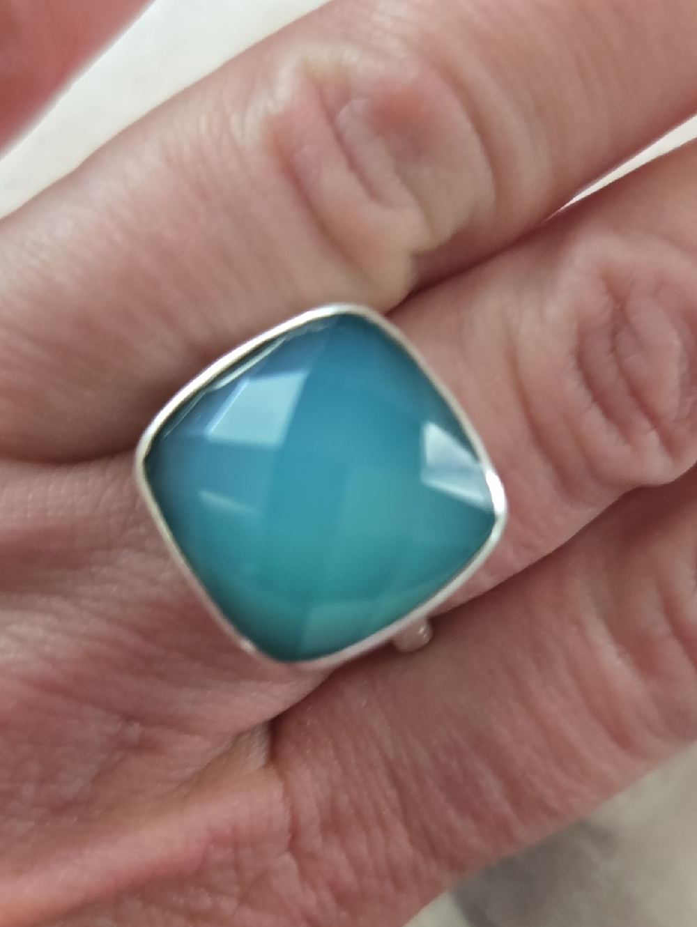 Natural Aqua Chalcedony 925 Ring